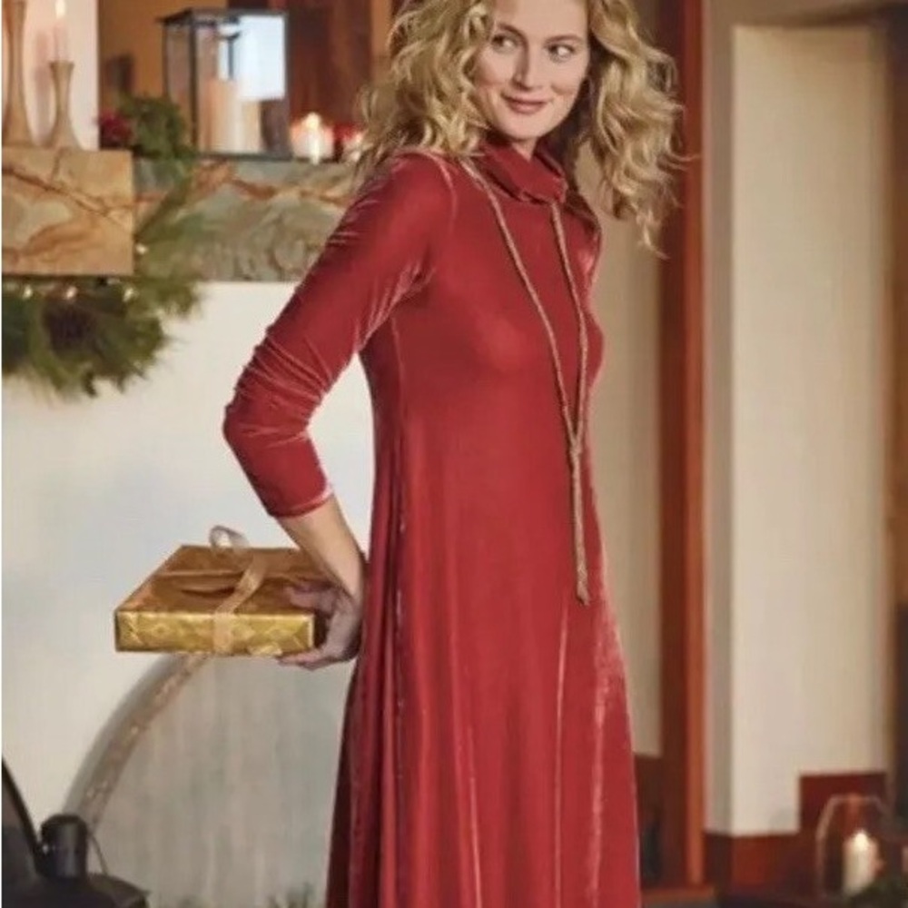 Soft Surroundings Red Long Sleeve Dress